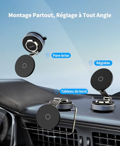 Beeasy Magnetico Soporte Movil Coche con Ventosa, 360° Ajustable, Portátil Iman Soporte Móvil Coche Salpicadero Universal para iPhone 17 16 15 14 13 12 Pro MAX, Negro - imagen 2