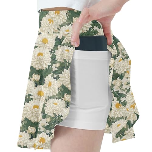 JUNZAN Vintage Florals Flowy Athletic Skorts for Girls with Shorts Little Girl Pleated Skirt Little Girls Golf Skirt with Pockets