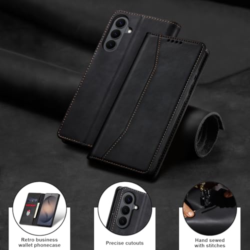 Image of Jasonyu Flip Wallet Case for Samsung Galaxy S26 Plus /S26+ 5G,Leather Magnetic Folio Cover with Card Holder,Kickstand - TPU Shockproof Durable Protective Phone Case,Black