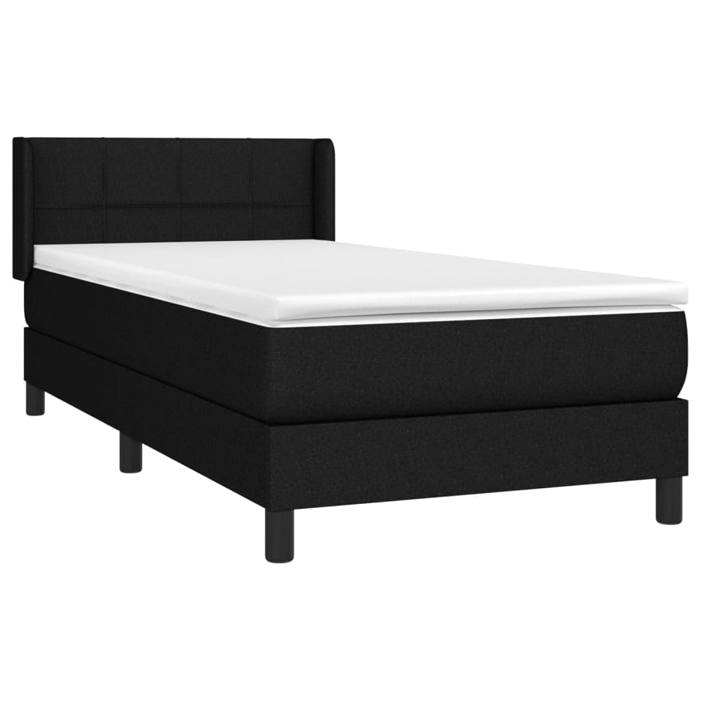 Sommier à lattes de lit ensemble complet avec matelas à ressorts ensachés Noir 100x200 cm Tissu, tête de lit réglable en hauteur, literie confortable avec surmatelas mousse 5 cm pour chambre adulte