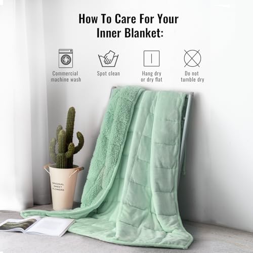 Uttermara Weighted Blanket Queen Size 15lbs 60x80 inches with Soft Plush Fleece, Cozy Warm Sherpa Snuggle Thick Heavy Blanket Great for Sleep and Calming, Sage Green