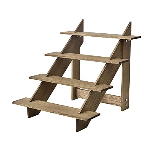 KIRIGEN Soporte expositor de madera en forma de escalera de 4 niveles, para interior y exterior, para plantas, para soportar y exponer, color marrón oscuro