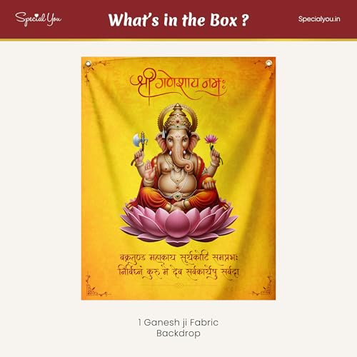 Image of SpecialYou Ganpati Decoration Backdrop, Ganesh Decoration Items for Home with Ganpati (5X4 Feet) Backdrop Cloth for Decorations Pooja, Ganesh Chaturthi Decor Setup, Back Drop Curtain for Decorations