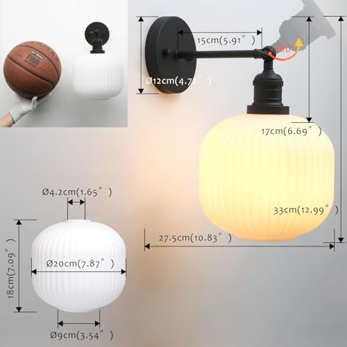Image of Pathson Modern Wall Sconce Lamp Milk White Round Glass, Hardwired Frosted Vintage Wall Vanity Light Fixture for Farmhouse Living Room Bedroom Bathroom Loft
