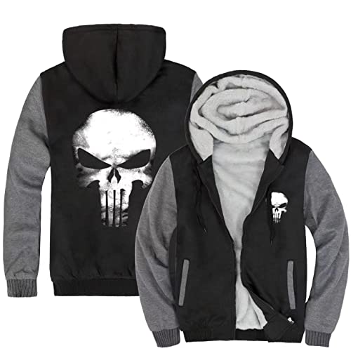Chencha Punisher Skull Veste à capuche pour homme Veste à capuche Punish Veste bomber et intérieur polaire - Noir - EU-L/étiquette-3XL Cover