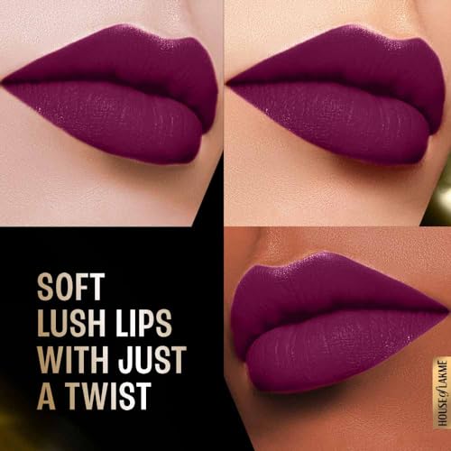 Image of Lakme Forever Matte Lipstick, Waterproof, Non Drying, Creamy Matte Bullet Lipstick Made With French Rose Oil Extracts, Purple Diamond, 4.5g (Pack of 3)
