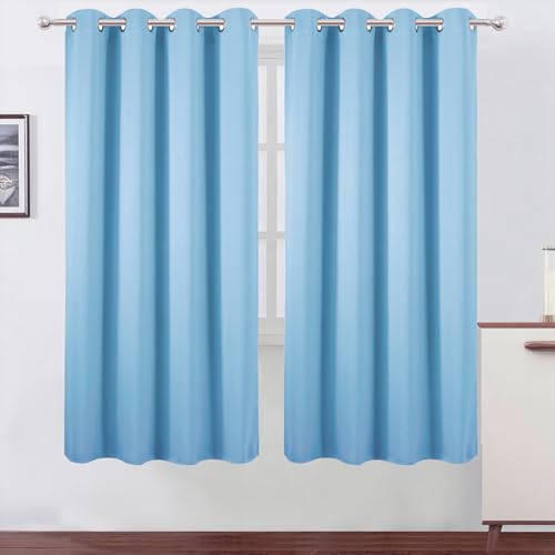 Image of LEMOMO Blackout Curtains 66 x 72 Inch Long Sky Blue Curtains Set of 2 Panels Room Darkening Curtains for Bedroom and Living Room