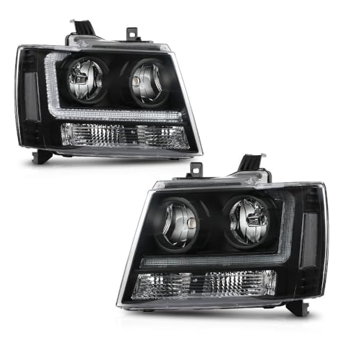 PIT66 LED Headlights Assembly Front Compatible with Chevy Tahoe Suburban 1500 2007-2014 Fit Avalanche Suburban 2500 2007-2013 GM2503263 Headlamp Replacement Clear Lens Black Housing Clear Reflector