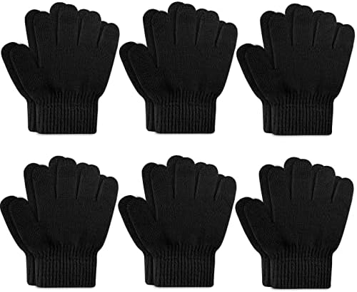 ONESING 6 Pair Toddler Gloves Baby Gloves Toddler Winter Gloves Stretchy Knit Gloves for Kids Boys Girls, Black