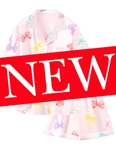 Image of Schbbbta Girls Womens Pajamas, Satin Silky Pjs Set Kids 2Pcs Button-Down Nightwear Sleepwear Gift for Mommy and me