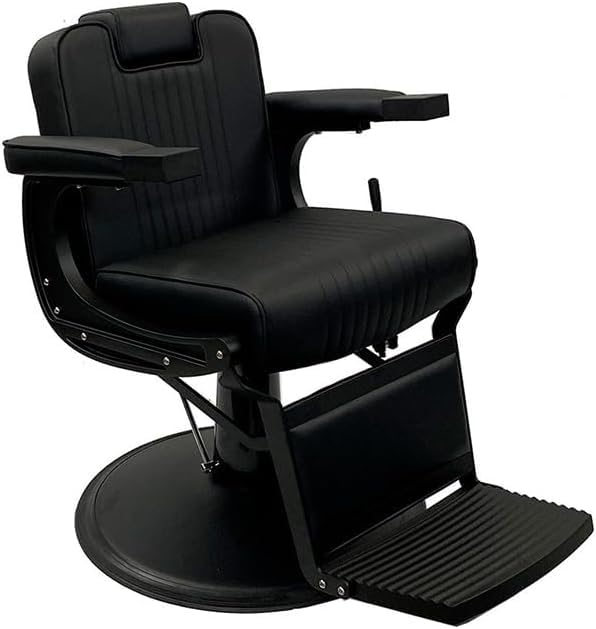 Genérico Sillón Barbero Vintage hidráulico reclinable y Giratorio con reposabrazos Modelo Mamba Negro