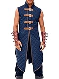 Runcati Men's Padded Gambeson Vest Sleeveless Aketon Armor Medieval Knight Surcoat Halloween LARP Costume Dress Blue