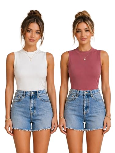 Image of Toochki Tops for Women Crop Top for Women's Tank Activewear Tee Casual Sports Cotton High Neck Camisole Pack of Two (2)