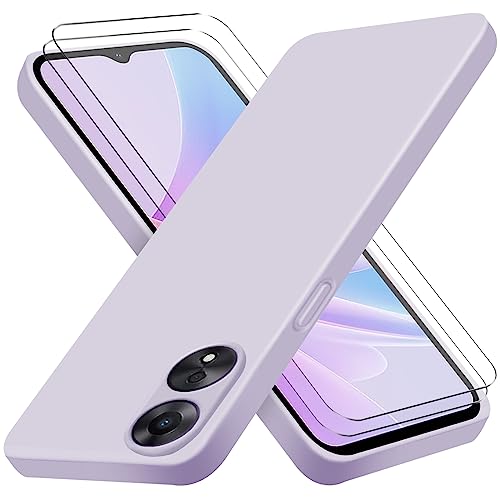 ISOI Funda para OPPO A78 5G + [2 Pack] Protector Pantalla, Carcasa de Silicona Líquida Gel Ultra Suave Funda con tapete de Microfibra Anti-Rasguño - Púrpura