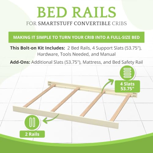 Image of CC KITS Full-Size Conversion Kit Bed Rails for SmartStuff Convertible Cribs by Universal Furniture - Solid Wood Rail - Toddler and Adult Bed Rail for Full-Size Beds - Nursery Furniture (Parchment)
