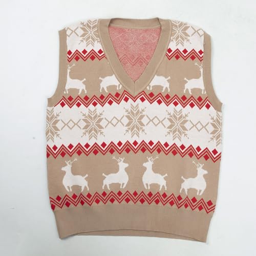 Image of JULYCLO Christmas Sweater Vest Women Ugly Xmas Reindeer Knit Sweaters Casual Santa Snowflake V Neck Sleeveless Outwear Tops