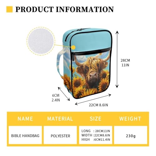 Sunflower Highland Cow Bible Cover Case for Women Girls Large Bible Carrying Book Case Church Bag Bible Protective with Handle Gift for Kids Adult3