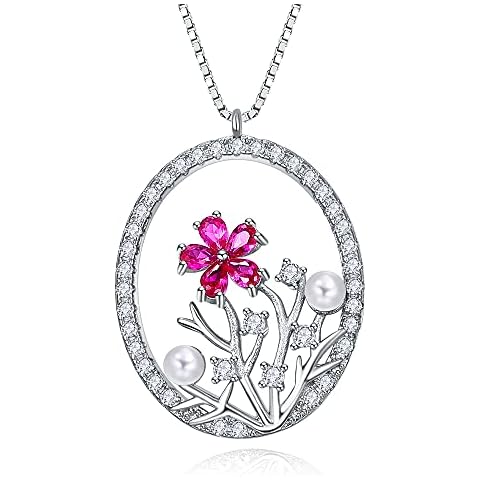 JIARUI Circle Pavé CZ Pendant Necklace Inlaid Created Flower Ruby for Valentine's Day Anniversary Jewelry Gift Cover