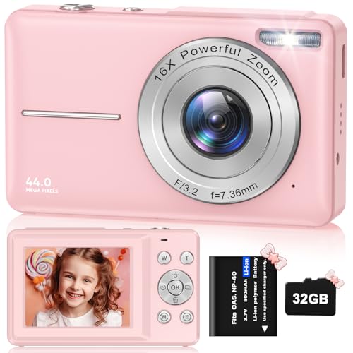 Digitalkamera Fotokamera HD 1080P 44MP, Fotoapparat mit 32GB Speicherkarte, Wiederaufladbare Kamera...