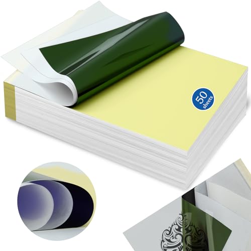 Cokaca 50 Blätter Stencil Papier, Transferpapier Tattoo im A4-Format, Tattoo Pauspapier für Haut geeignet für Tattoo Stencil Drucker & Freihand-Designs (4-lagiges Design)