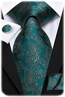 Hi-Tie Paisley Floral Ties Set for Men Silk Mens Stripes Necktie Pocket Square Cufflinks Set Formal Business