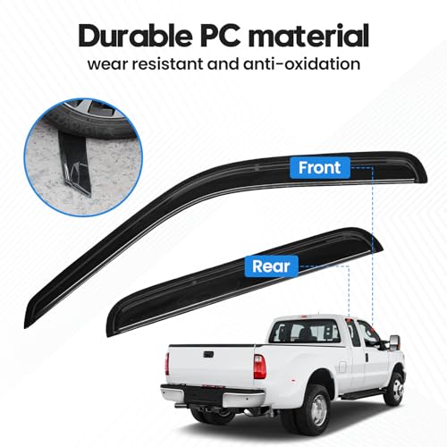 Image of F250 Rain Guards - Window Visors for 1999-2016 Ford F250 /F350 /F450 /F550 Super Duty SuperCrew Cab, Out-Channel Side Window Rain Guards for F350 Accessories, 4PCS, Black