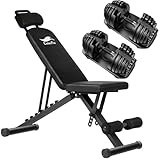 CuteeFox 商品 トレーニングベンチ＋可変式 ダンベル 24kg アジャスタブルダンベル 2個セット 2.5～24kg 15段階調節 5秒で重量調整 クイックダンベル 筋トレ 折り畳み フラットベンチ 腹筋 背筋 ダンベルベンチ 角度調節簡単 収納便利 009ZH (黒)