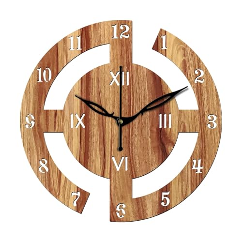 Image of SKYVILLA 12 Inch Wooden MDF Analog Wall Clock with English Numerals, Romans | Silent Quartz Movement | Lightweight Without Glass Design for Home