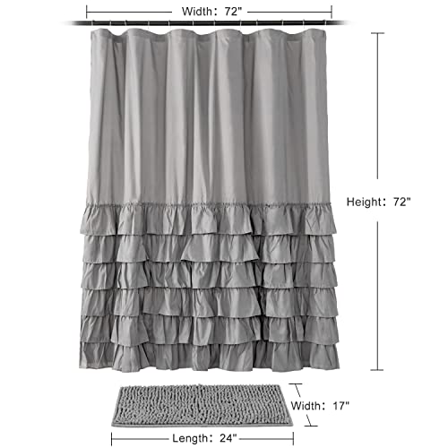 Jslove Pack Of 2 Farmhouse Shower Curtain Grey Ruffle Shower Curtain Set With Rugs Vintage Bathroom Decor Shabby Chic With 12 Hooks 72 X 72 Inches #TOP6