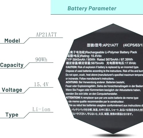 Image of AP21A8T AP21A7T AP21A5T Battery for Acer Predator Helios 300 PH315-55 PH315-55-784y Series 15.4V 90Wh