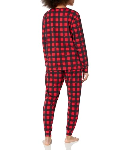 Happy Nation Girls Adult Size Classic Pj Sleep Set, Red Lolli Buffalo Check2