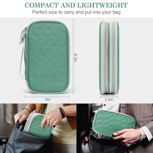 Image of FYY Electronic Organizer, Travel Cable Organizer Bag Pouch Electronic Accessories Carry Case Portable Waterproof Double Layers All-in-One Storage Bag for Cable, Cord, Charger, Phone, Pattern Green (M)