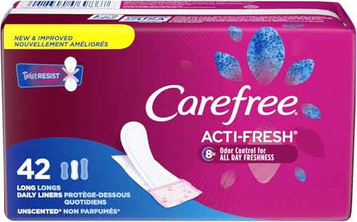 Carefree Acti-Fresh Body Shape Pantiliners Long To Go Unscented - 42 Liners, Pack of 3 (Packaging...