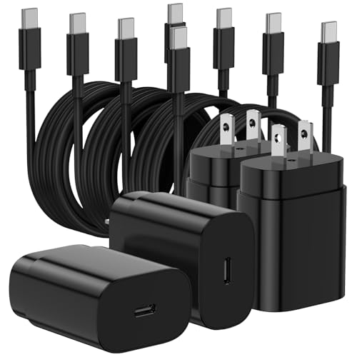 Essri Type C Charger Fast Charging for Samsung Galaxy S25 S24 S23 S22 Note 20,4Pack 25W Super USB C Fast Charger Block with (6ft+10ft) x2 Cables for iPhone 15/16 Pro Max/Plus, Android Phones - Black