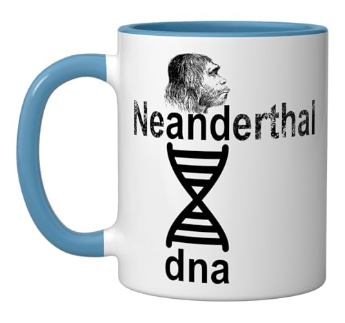 Double Helix Neanderthal DNA Genetic Design Ceramic Mug, Blue/White