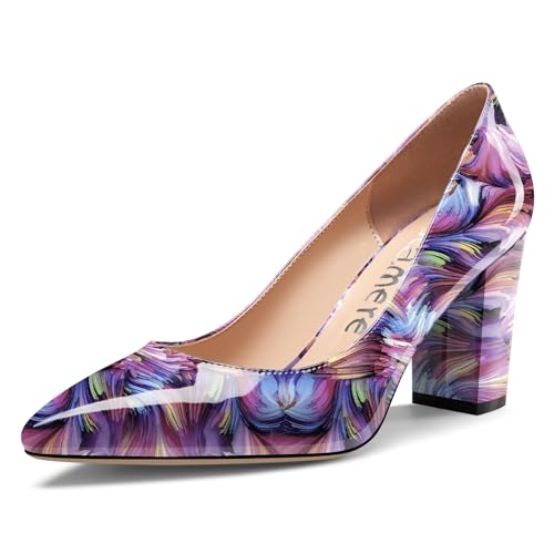 Imagen de Castamere Mujer Cerrado el Dedo del pie Puntiaguada Punta Alto High Ancho Heel Slip-on Dress Pumps Oficina Casual Zapatos 8 CM Heels Vórtice Violeta 44 EU