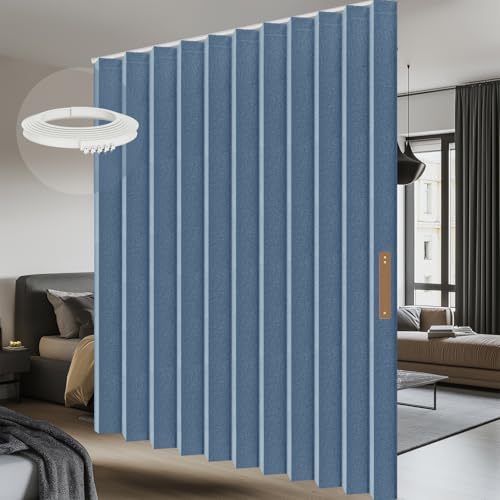 Image of Room Divider Curtain Sets with Flexible Ceiling Track, Privacy Soundproof Curtain for Bedroom Office Patio Sliding Door(Blue, W180 x L108, 1 Pack)