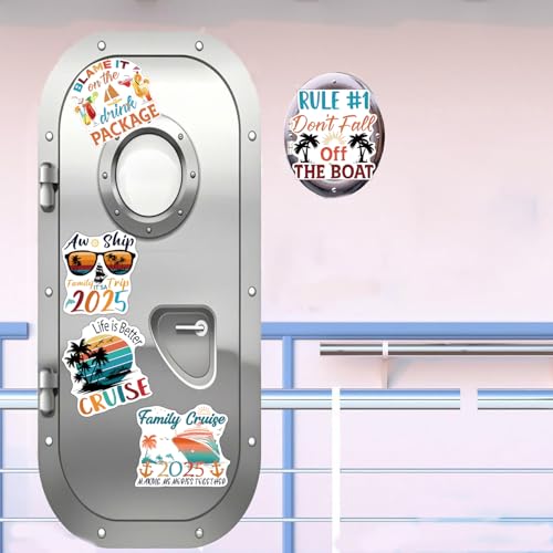 Image of 5 Pcs Large Family Cruise Door Magnetic Decorations, Reusable Life Blessings and Scenery Cruise Door Magnets Funny Door Magnets for Carnival Cruise Ship Cabin Fridge Car Computer