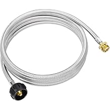 CALPOSE 12 Feet Propane Adapter Hose, 1lb to 20lb Adapter Converts 1lb Appliances to 5-40lb Tanks, Stainless Steel Braided Hose for Blackstone Griddle, Weber Q, Coleman Grill, Buddy Heaters and More