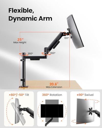 Image of ErGear Dual Monitor Stand, Stacked Monitor Mount for 13-33″ Screens, Up to 19.8 lbs /Arm, Enhanced Stability with Integrated C-Clamp, Upgraded Cable Management, VESA 75x75 /100x100mm, Home Office Gaming