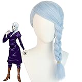 Shqncoh Anime Mei Mei Wig Light Blue Long Twin Braids Party Hair Halloween Cosplay Porps Accessory Men