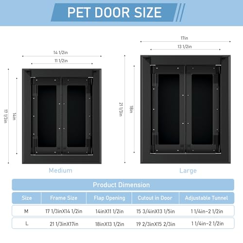 PATAPLUS Große Hundetür aus Aluminium für Außentür, starke doppelte Magnetklappen, robuste Hunde für große und mittelgroße Hunde bis zu 54 kg (groß, schwarz)