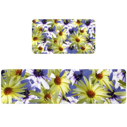 Alfombra de cocina absorbente y antideslizante con estampado floral lavable 2