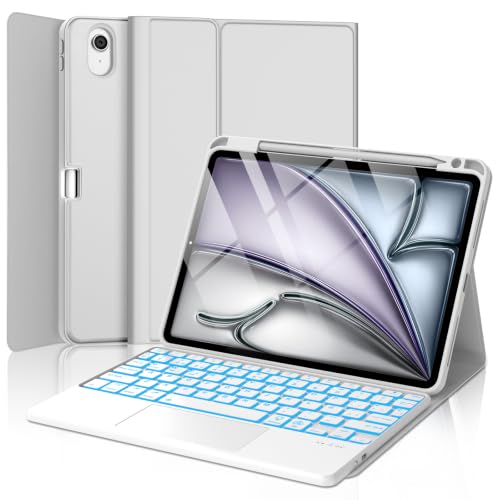 Funda Teclado iPad Air 11 Pulgadas M4 M3 M2 con Touchpad QWERTY Español Ñ Magnético Gris