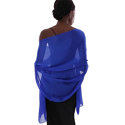 Womens Scarf Pashmina Shawls and Wraps for Evening Dresses Like Chiffon Silk Scarf for Bridal Wedding Royal Bule