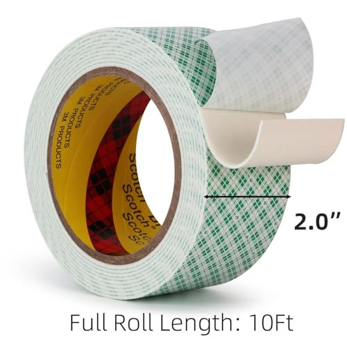Image of 3M Double Sided Foam Tape 2 inch x 10Ft 2 Pack White | Double Coated Urethane Adhesion Polyurethane Tape for Bonding Attaching Mounting Interior Signage Nameplates DIY Card