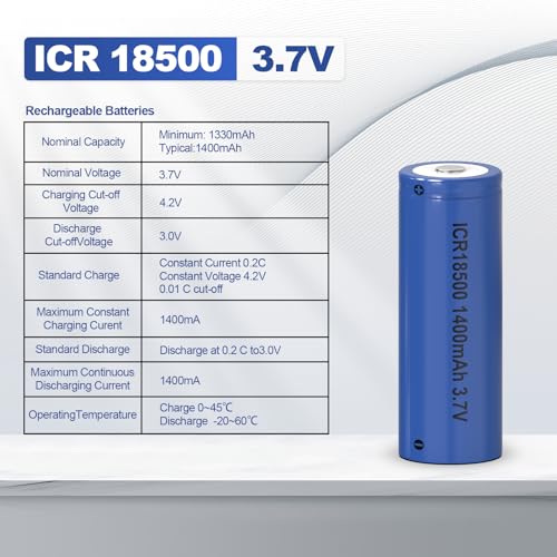 Perprokay 1400Mah 3.7V Icr 18500 Li-Ion Rechargeable Batteries 4 Pack thumb #2