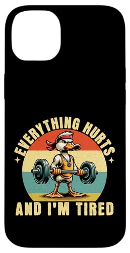 Custodia per iPhone 14 Plus Tutto fa male e sono stanco Funny Duck Gym Weightlifting