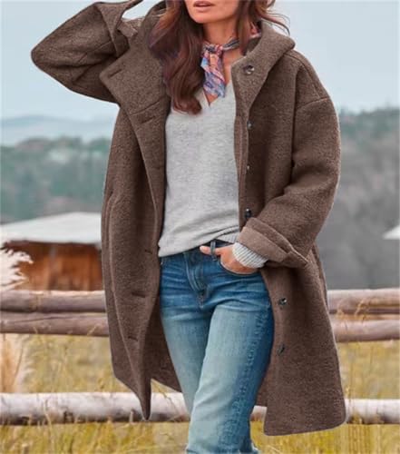 Image of chouyatou Women's Winter Single Breasted Long Wool Coat with Hood Casual Wool Blend Trench Coat Jacket