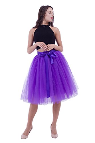 Women's Adult 7 Layered Pleated Tulle Tutu Skirt A Line Knee Length Petticoat